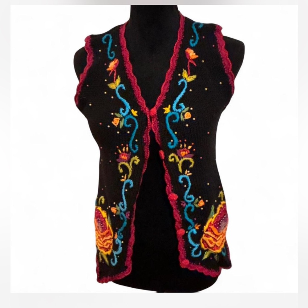 Embroidered Black Vest with Colorful Accents